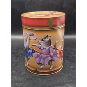 Vintage Lambertz German Music Box Tin Plays Deck the Halls Cat Bunny Squirrel